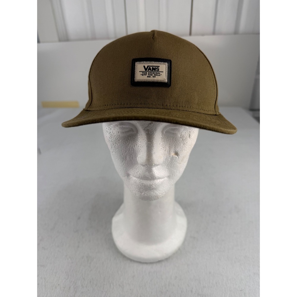Vans Off The Wall Snapback Hat Olive Green Canvas Flat Brim Adjustable Cap